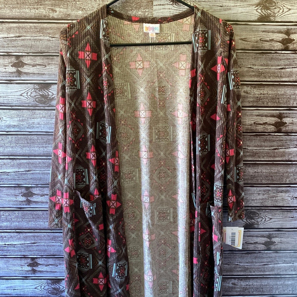 LulaRoe Women'sā Long-Sleeved Open-Front Sarah Cardigan Size XS Brown Ribbed NWT